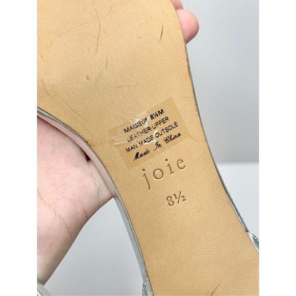 JOIE Sandals Womens Size 8.5 Silver Leather Ankle Strap Maisie Open Toe Heels - Picture 8 of 9